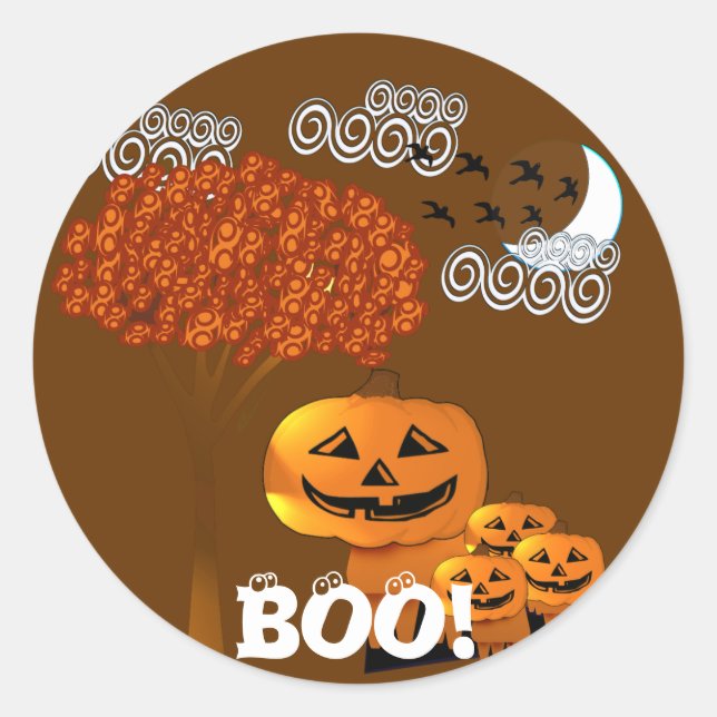 STICKER ROND HALLOWEEN TÊTES CITROUILLES (Devant)