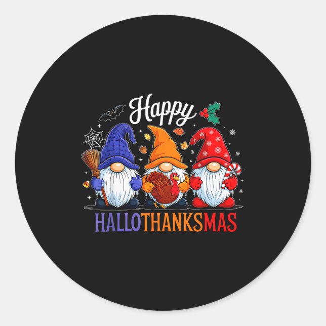 Sticker Rond Halloween Thanksgiving Christmas Happy Hallothanks (Devant)