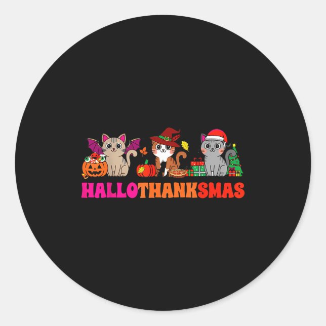Sticker Rond Halloween Thanksgiving Christmas Happy Hallothanks (Devant)