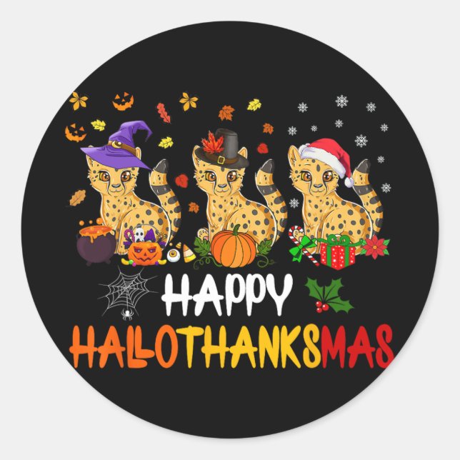 Sticker Rond Halloween Thanksgiving Noël Cheetah Chat Hallo (Devant)