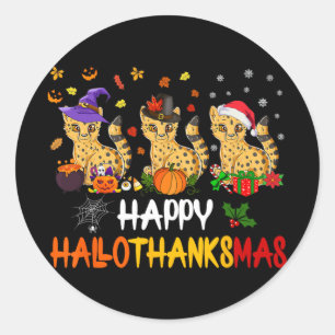 Sticker Rond Halloween Thanksgiving Noël Cheetah Chat Hallo