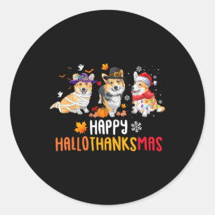 Sticker Rond Halloween Thanksgiving Noël Funny Corgi Chiens