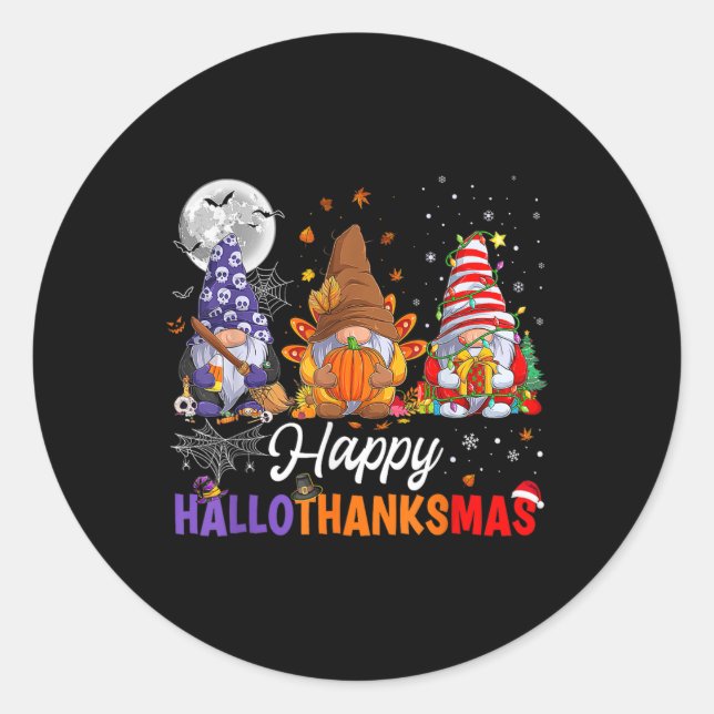 Sticker Rond Halloween Thanksgiving Noël Happy HalloThanks (Devant)