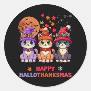 Sticker Rond Halloween Thanksgiving Noël Joyeux Hallomerci