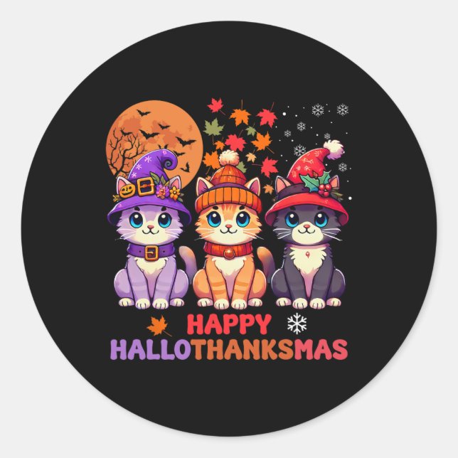 Sticker Rond Halloween Thanksgiving Noël Joyeux Hallothanks (Devant)