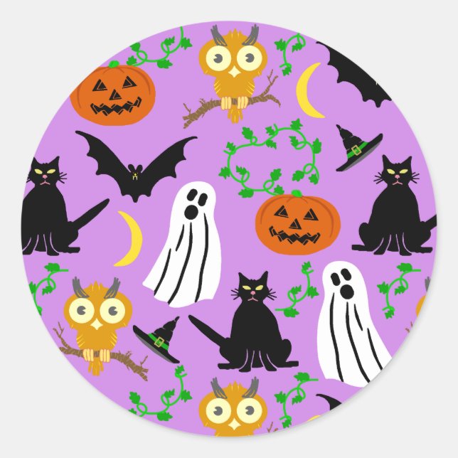 Sticker Rond Halloween thème collage toss Motif violet (Devant)