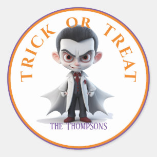 Sticker Rond Halloween Trick ou Treat Big Head Dracula