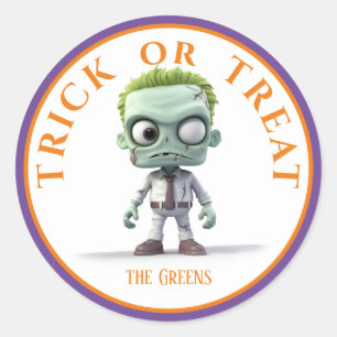 Sticker Rond Halloween Trump ou Treat Green Head Monster