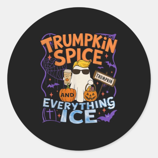 Sticker Rond Halloween Trumpkin Sce Et Tout Citrouille De Glace (Devant)