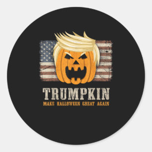 Sticker Rond Halloween Trumpkin Vintage Us Drapeau drôle