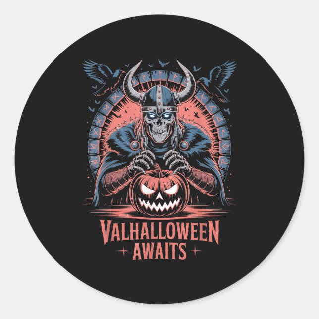 Sticker Rond Halloween Valhalloween Awaites - Valhalla Viking S (Devant)