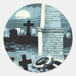Sticker Rond Halloween vintage, Cimetière Déplaisant aux Graves