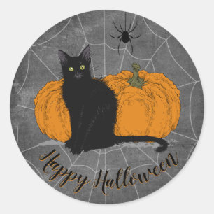 Sticker Rond Halloween vintage en chat noir