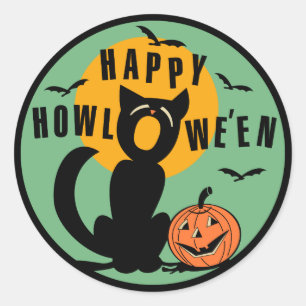 Sticker Rond Halloween Vintage - Happy Halloween Black Cat