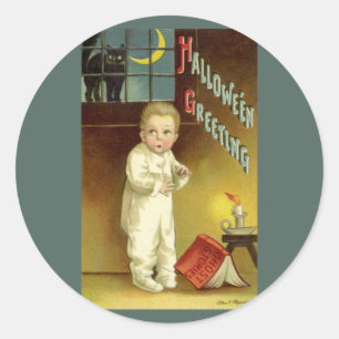 Sticker Rond Halloween vintage par Ellen Clapsaddle, Histoire d