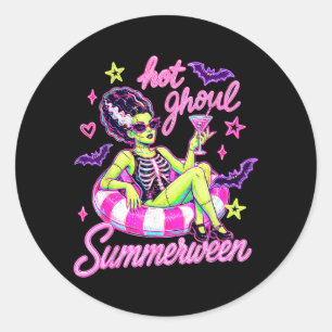 Sticker Rond Halloween Vintage Plage Été Queue d'Halloween