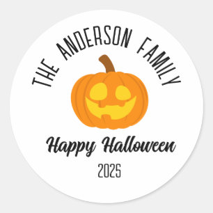 Sticker Rond Halloween Visage Citrouille brillant Nom personnal