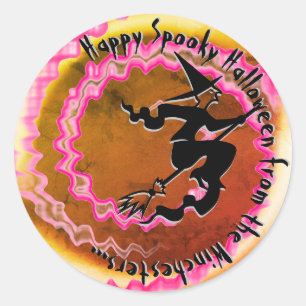 Sticker Rond Halloween volant sorcière néon rose magie texte pe