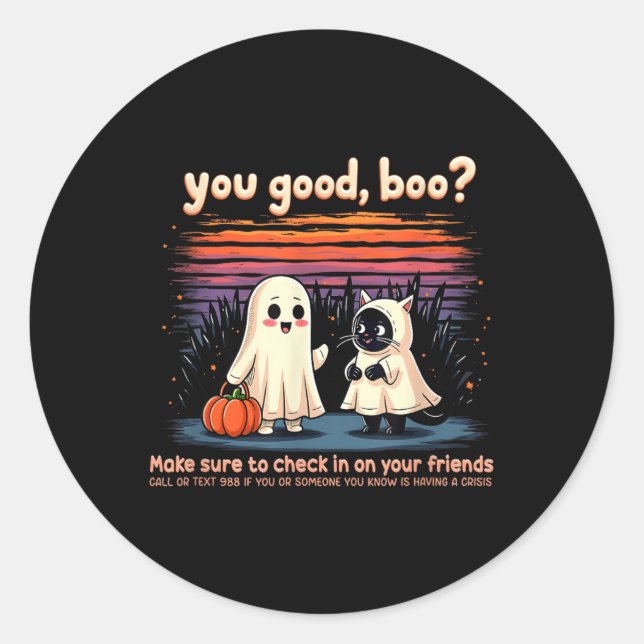 Sticker Rond Halloween vous êtes bon, Boo_ Prévention du suicid (Devant)
