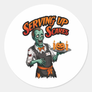 Sticker Rond Halloween Waiter Servant des Épouvres