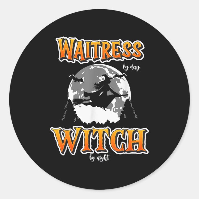Sticker Rond Halloween Waitress Witch, Funny Cute Restaurant Se (Devant)