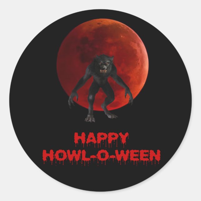 Sticker Rond Halloween Werewolf Lycan Lune de sang rouge goutte (Devant)