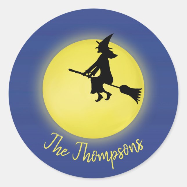 Sticker Rond Halloween Whimsical Flying Witch Pleine lune migno (Devant)