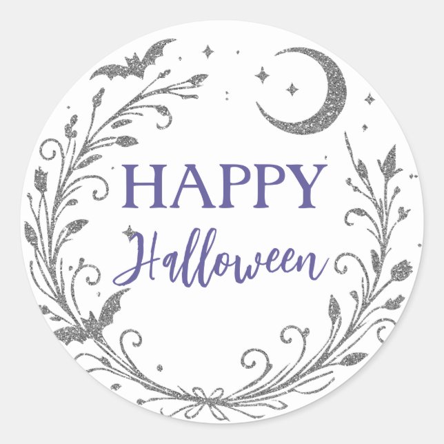 Sticker Rond Halloween Wiccan en argent de cuisine Whimsical Pa (Devant)