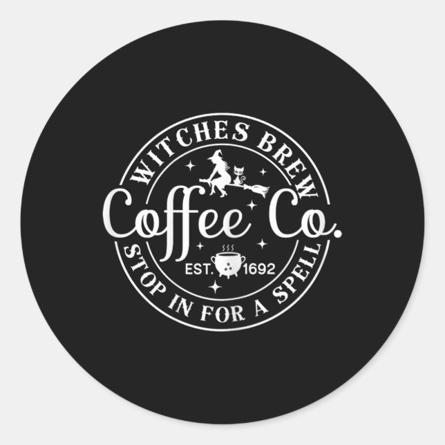 Sticker Rond Halloween Witch Motif - Sorcières Brew Coffee And  (Devant)