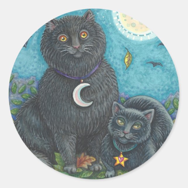 Sticker Rond HALLOWEWEEN CHATS NOIRS BOUCHONS BILLETS ronD (Devant)