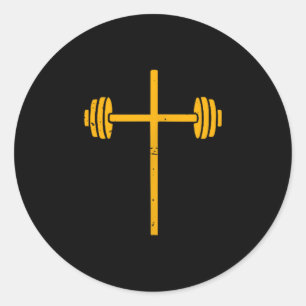 Sticker Rond Haltère Croix Dumbbell Jésus Drôle de Travail Chré
