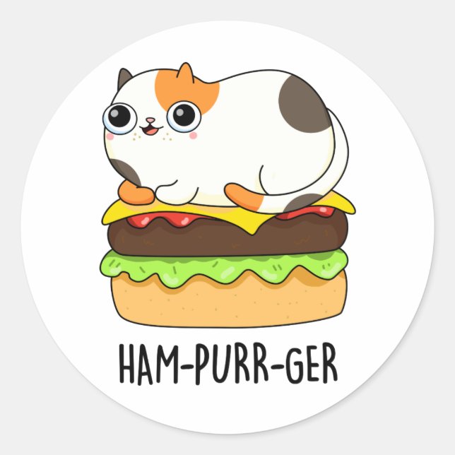 Sticker Rond Ham-Purr-Ger Funny Chat Hamburger Pun (Devant)