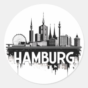 Sticker Rond Hambourg Allemagne Skyline–Paysage urbain réflexio