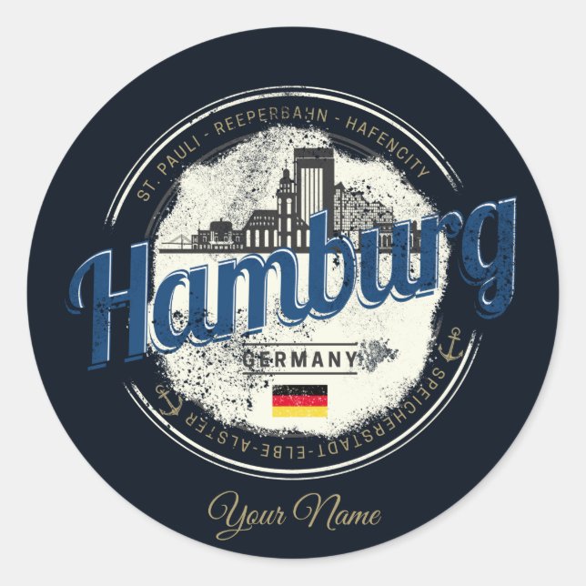 Sticker Rond Hamburg Skyline Allemagne Vintage Holiday Souvenir (Devant)