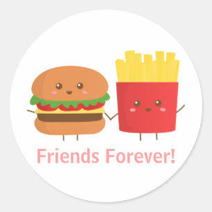 Sticker Rond Hamburger et fritures mignons, amis pour toujours