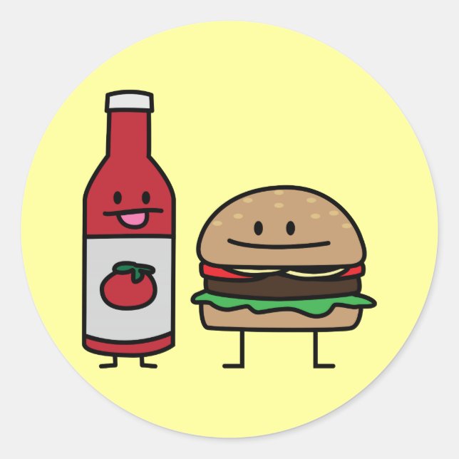 Sticker Rond Hamburger et Ketchup fast food copains bun patty (Devant)