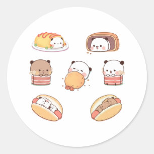 Sticker Rond Hamburger Panda Et Brownie Bear
