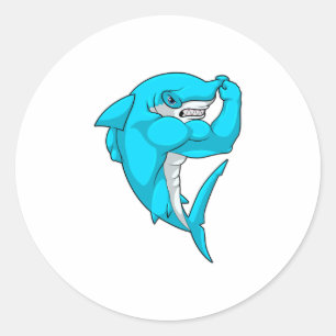 Sticker Rond Hammerhead shark as Bodybuilder at Bodybuilding