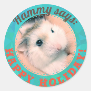 Sticker Rond HammyVille - Hamster dit Joyeux Fêtes