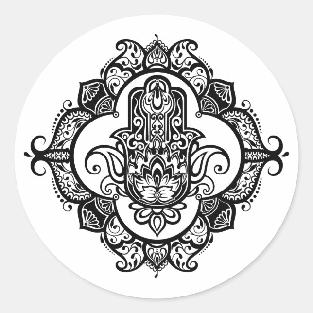 Sticker Rond Hamsa Avec Ornements Ethniques Doodle (Devant)