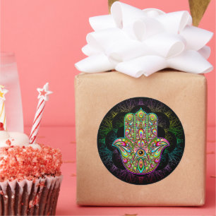 Sticker Rond Hamsa Fatma Main Psychedelic Art
