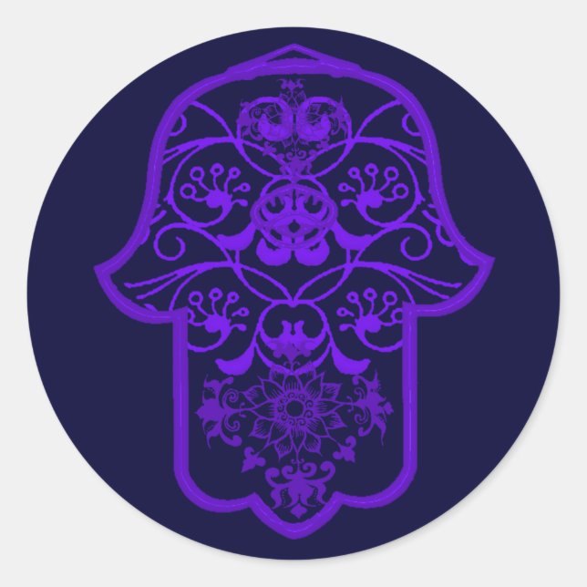 Sticker Rond Hamsa florale (pourpre) (Devant)
