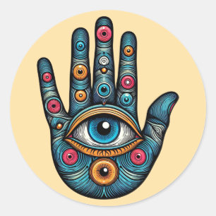 Sticker Rond Hamsa Main avec illustration d'art visuel