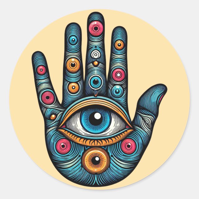 Sticker Rond Hamsa Main avec illustration d'art visuel (Devant)