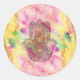 Sticker Rond HAMSA Main Fatima symbole amulet Henné floral