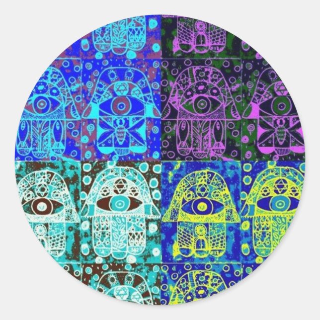 Sticker Rond Hamsa noir et bleu (Devant)