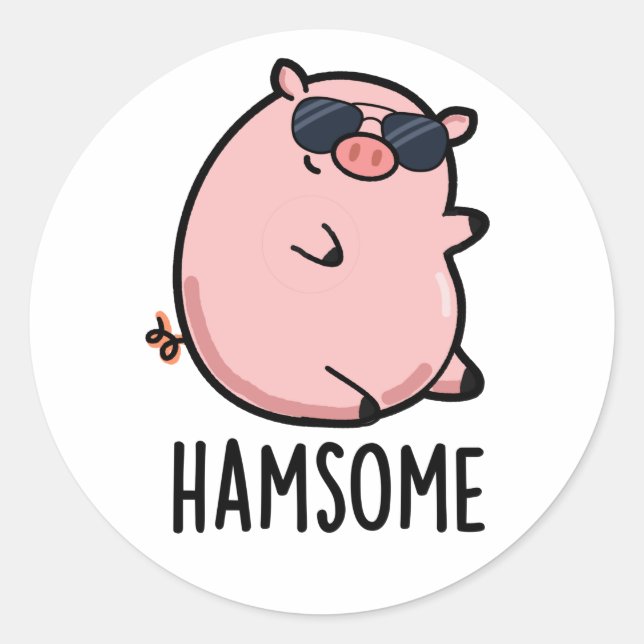 Sticker Rond Hamsome Funny Pig Pun (Devant)