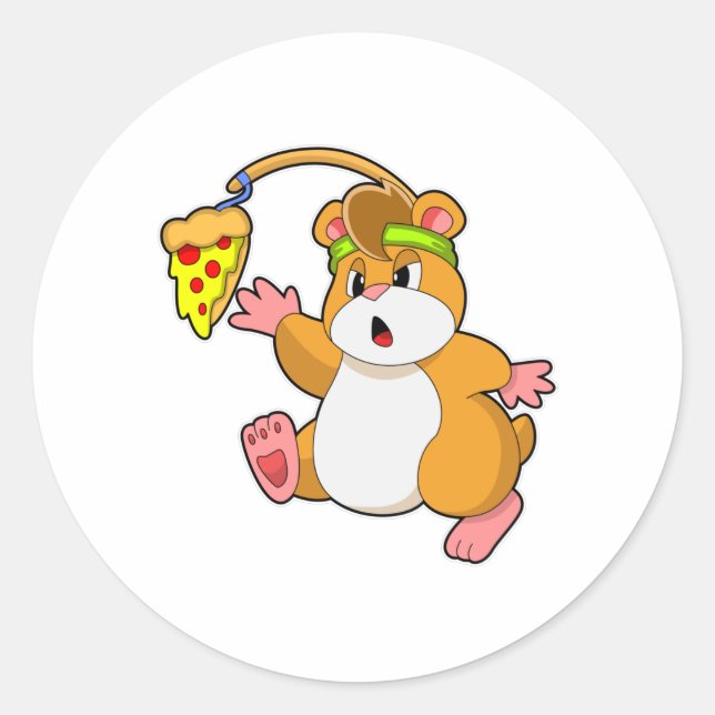 Sticker Rond Hamster à manger avec pizza (Devant)