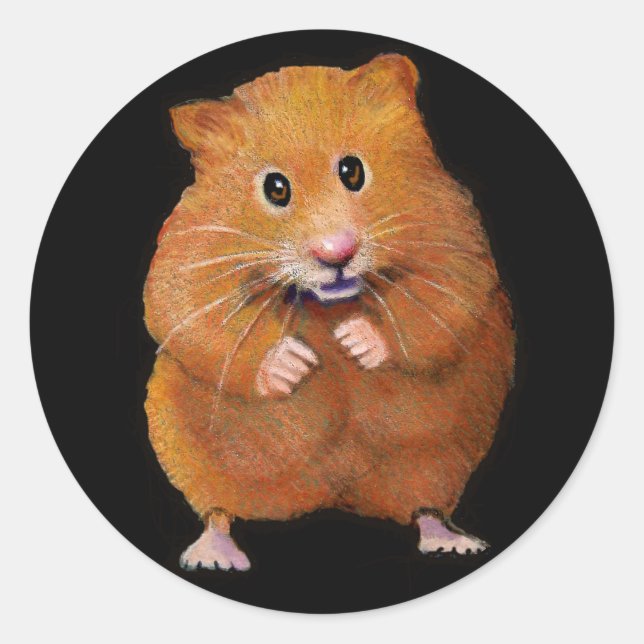 STICKER ROND HAMSTER : ART SUR NOIR : COULEUR PENCIL (Devant)
