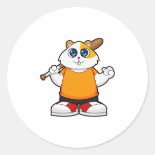 Sticker Rond Hamster au baseball avec batte de baseball